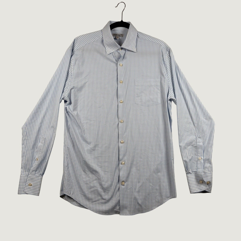Peter Millar Button Up Men Summer Golf Comfort Stretch Check M Blue White Preppy